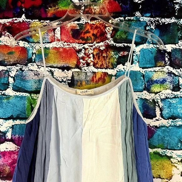 Storia Spaghetti Strap Multi Color Striped Tank Top Shirt Blouse Small - Picture 2 of 6